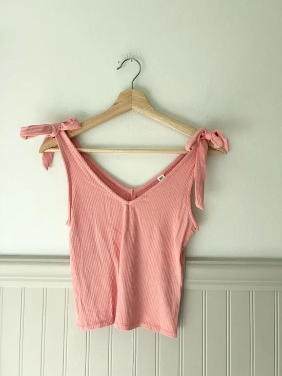 bp XS Ribbed Tie-Shoulder Tank Top - Light Pink - Picture 1 of 4